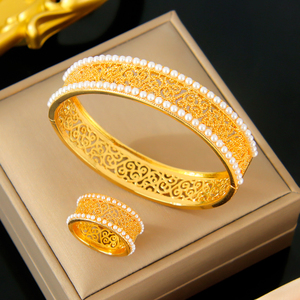 Nouvel Arrivage : Parure de Bijoux Perles Tendance Plaqué Or 21 carats, Bracelets et Bagues Élégants pour Mariage Arabe et Fêtes Féminines - Product Image 2