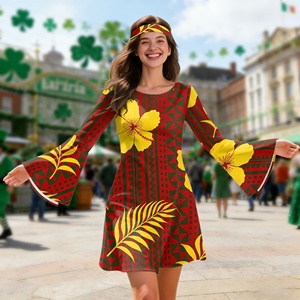 Hermoso Vestido Tropical Floral Amarillo para Mujer, Conjunto <span class=keywords><strong>de</strong></span> 2 Piezas, Disfraz Floral Hippie <span class=keywords><strong>de</strong></span> los 70 para Halloween con Diadema - Product Image 2