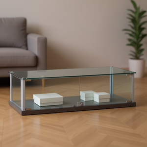 Vitrine de comptoir moderne, largeur 105 cm, verre trempé, cadre en aluminium gris clair, portes verrouillables - Product Image 3