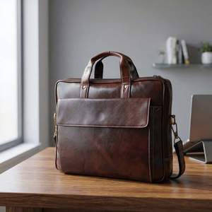 B S International Unisex Softback <b>Laptop</b> Bag Genuine Leather Japan Style Waterproof Geometric Pattern Zipper Hasp Closure 20-39L - Product Image 1