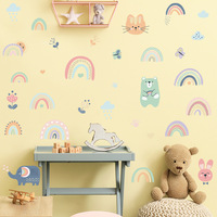 Stickers Muraux Arc-en-ciel Animaux de Dessin Animé pour Chambre de Bébé, Enfants, Filles – Décoration Murale Amovible en PVC pour la Maison