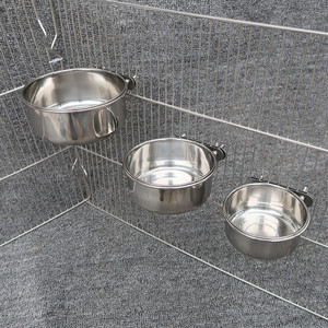 Gamelle double en acier inoxydable avec crochet de suspension pour cage, pour l'eau et la nourriture des oiseaux - Product Image 2