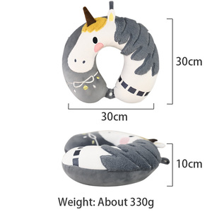 Cuscino da Viaggio a Forma di U in Velluto con Ricamo di Cavallo Cartoonesco, Design Parentesco Animale, Antistatico per Aereo - Product Image 4
