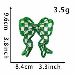 Patch thermocollant brodé à motif damier avec bord pailleté et nœud en ruban, lumineux, pour la décoration de chapeaux et de sweats à capuche - Product Image 5