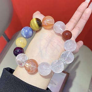 Pulsera de Lujo Ligera con Cuentas de Ojo de Tigre Amarillo de Grano Grande, Flor de Goma Amarilla y Cristal <span class=keywords><strong>Asai</strong></span> Blanco - Product Image 3