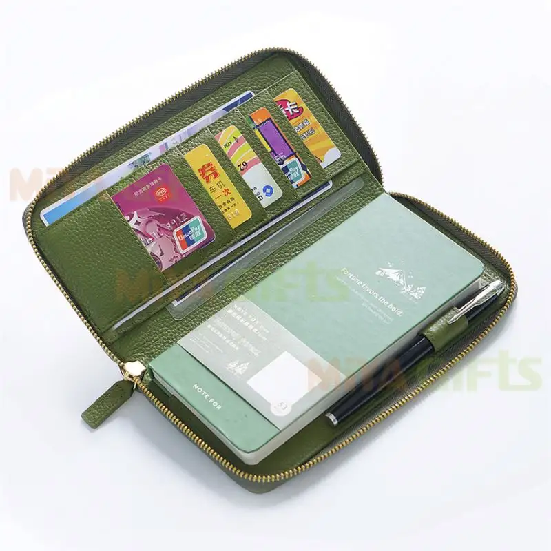 Personalizado lichi capa de carteira de couro liso, organizador para caderno de hobo semanas diário com zíper