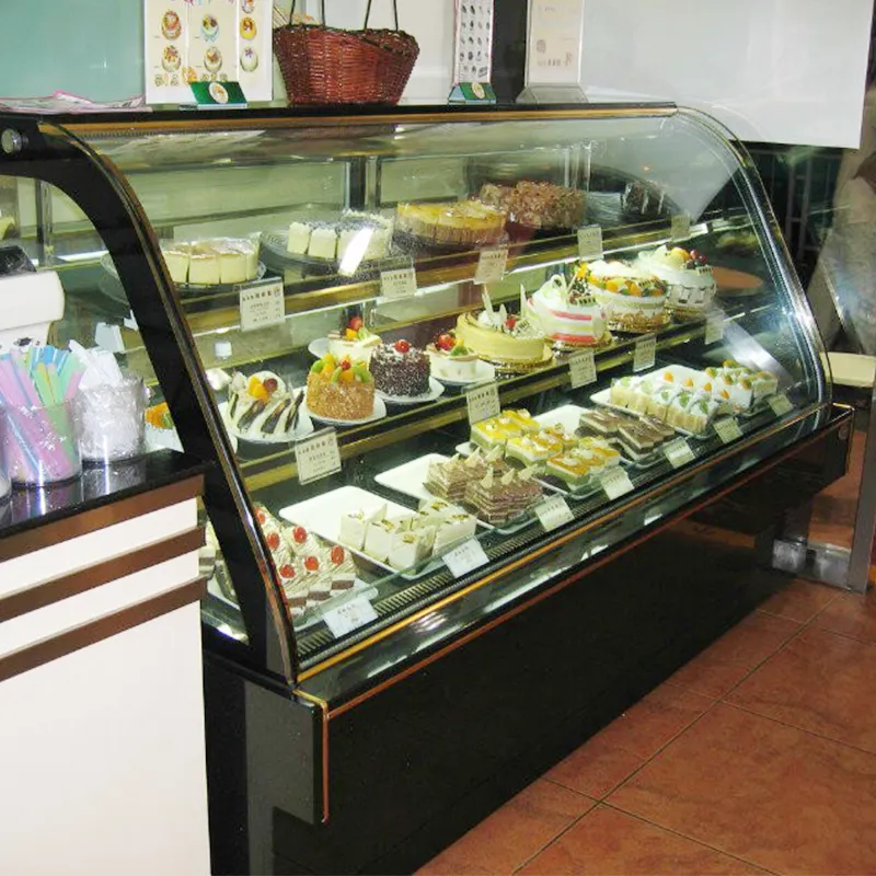 Resfriador de alimentos comercial, geladeira, refrigerador com exibição de bolo, frigorífico, padaria, vidro