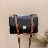 Tas Selempang Wanita Gaya Retro Bahan Kulit PU Lapis Lilin, Kunci Putar, Penyimpanan Multi-Lapisan, Tas Tangan Wanita Kasual untuk Jalan-Jalan