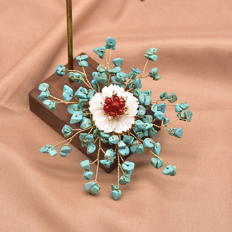 GO0332C-11 Broche flocon de neige vert turquoise