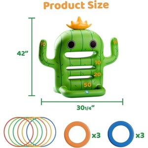Jeu de lancer d'eau gonflable en PVC en forme de cactus avec 6 anneaux et 6 disques, jouet flottant pour la piscine, la plage, le jardin, le plaisir familial, cadeau de fête estival - Product Image 3