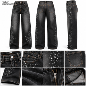 Jeans en denim à jambes larges pour femmes, denim rigide, fournisseur de marques privées pour les marques contemporaines américaines, en gros - Product Image 6