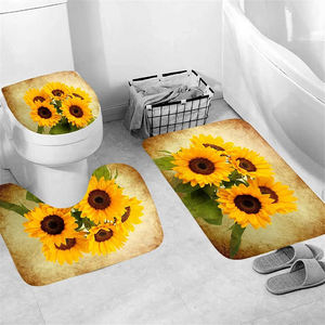 Nueva llegada Vintage 4 PCS Amarillo Girasol Juegos <span class=keywords><strong>de</strong></span> cortinas <span class=keywords><strong>de</strong></span> ducha con alfombras - Product Image 3