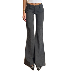 Pantalones acampanados de Microbladed de estilo urbano, traje de verano de cintura baja de Color sólido, ropa de calle frontal plana, Yoga ajustado transpirable para mujer - Product Image 1