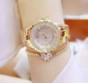 蜜蜂姐姐奢华金色满钻石手表女士镶冰镇嘻哈手表Relojes Diamantes