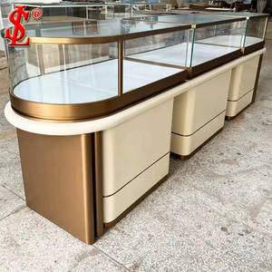 Vetrina Espositiva per Gioielli <span class=keywords><strong>di</strong></span> Lusso in Oro, Design Personalizzato Curvo, Tavolo Espositivo in Vetro per Boutique <span class=keywords><strong>di</strong></span> Gioielleria - Product Image 1