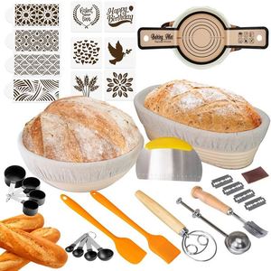 Juego de <span class=keywords><strong>2</strong></span> cestas redondas de 85 cm para masa de pan, de diferentes tamaños, para masa de levadura, con libro de recetas para pan holandés horneado. - Product Image 2