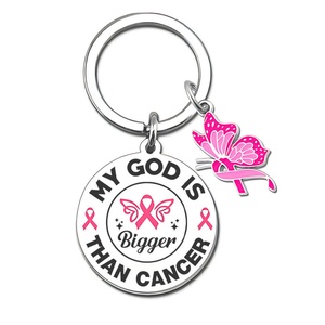 Llavero espiritual para mujer, accesorio de concienciación sobre el cáncer de páncreas/óvares/vejiga, regalo para supervivientes, mi Dios es más grande que el cáncer - Product Image 1