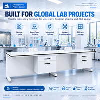 Banc de travail de laboratoire modulaire en forme de C, résistant aux produits chimiques, avec armoire mobile pour projets universitaires, hospitaliers et pharmaceutiques