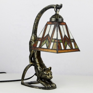 LongHuiJing 6Inch Tiffany Style <b>Table</b> Lamp Stained Glass <b>Bedside</b> Lamp with Cat Base Vintage <b>Antique</b> Nightstand Home <b>Table</b> Lamp - Product Image 4