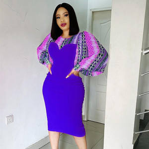 Nouveau Design Patchwork imprimé lanterne manches longues bureau africain carrière élégante Casual grande taille femmes robes dame - Product Image 4