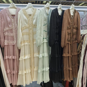 Robes de soirée élégantes et formelles pour femmes, ornées de perles, de strass, de dentelle, avec manches lanternes, col en V et volants superposés - Product Image 6