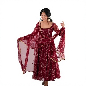 TENNECY Nuevo Diseño de Kurta con Estampado Digital, Encaje Decorativo, Largo hasta el Suelo, Sin Arrugas, Reversible, de Secado Rápido, para Todas las Temporadas - Product Image 1