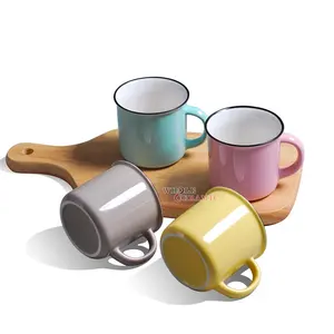 eco-friendly new bone china solid color glaze ceramic enamel mug factory camping coffee mug porcelain tea drinking cup