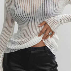 Suéter <span class=keywords><strong>de</strong></span> <span class=keywords><strong>Lana</strong></span>/Viscosa Tejido a Mano, Transpirable, <span class=keywords><strong>de</strong></span> Manga Larga, Estilo Vintage Europeo Americano, Nuevo y Popular para el Verano 2026 - Product Image 2