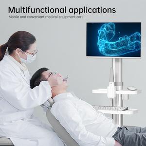 عربة طبية متحركة حديثة بيضاء وفضية قابلة لتعديل الارتفاع لعيادات الأسنان، حامل للأجهزة اللوحية والحواسيب المحمولة، عربة معدنية للمستشفيات - Product Image 3