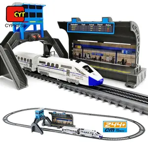 Trem de brinquedo clássico, conjuntos de trem de brinquedo elétrico de plástico, modelo de trem, brinquedos de pista para criança