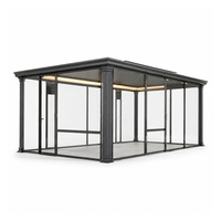 Pergola extérieure en aluminium avec toit en métal, imperméable, avec porte coulissante en verre pour terrasse ou restaurant