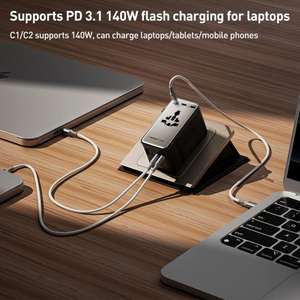 Cargador de Viaje Universal <span class=keywords><strong>MOMAX</strong></span> UA28L 1-World 2 205W con Doble CA y 7 Puertos GaN con Cable de 140W - Product Image 4