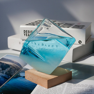 Fancy Máy tính để bàn thủy tinh trang trí nước Cube bão thời tiết dự báo dự báo với cơ sở gỗ cho văn phòng nhà - Product Image 4