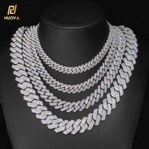 Collana Hip Hop con Catena Cubana Diamantata 10/12/15/20mm per Uomo, Placcata Argento, Stile Miami con Zirconi Cubici - Product Image 1