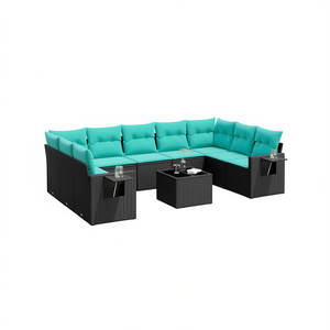 Conjunto de Sofá de Jardín de Ratán Sintético Negro con Cojines, 10 Piezas, Muebles de Exterior de Diseño Contemporáneo - Product Image 1