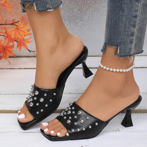 Sandales élégantes à talon bas et bout carré pour femme, nouvelle collection été, mode grande taille, mules ouvertes - Product Image 1