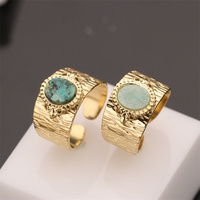 Modischer Edelstahl Wasserdichter PVD-Vergoldeter Schmuck Verstellbarer Runder Natürlicher Edelstein Breiter Retro-Ring