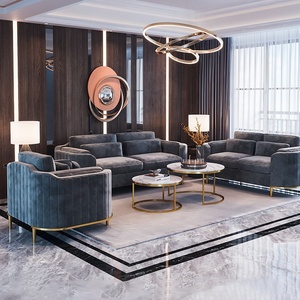 الحديثة الفاخرة إطار من الاستانلس ستيل نسيج مفروشات مخملية طقم أريكة الأريكة وفيسيت لغرفة المعيشة الأثاث - Product Image 6