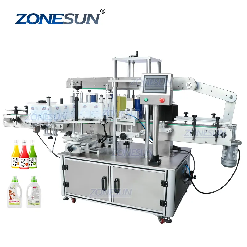 ZONESUN ZS-TB300Z Automatico Pieno di Auto Adesivo Flat Round Bottiglia di Cosmetici Doppio-sided Etichettatura Macchina