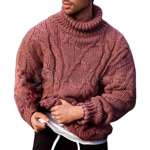 Winter <b>Men</b> Fashion New Breathable Cotton Bamboo Fiber Cable Knit <b>Turtleneck</b> Twist Knit Pullover Large Size Sweater - Product Image 1