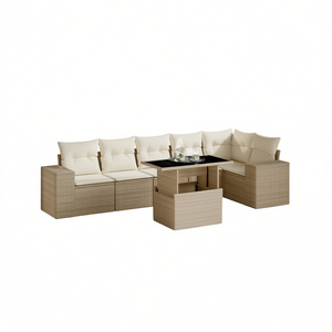 Ensemble de canapés de jardin en rotin beige 6 places avec rangement, mobilier d'extérieur au design contemporain - Product Image 1
