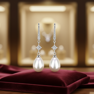 Orecchini pendenti con perle Akoya, placcati in oro bianco, argento 925, a forma di goccia, perle coltivate AAA, gioielli da sposa per donna - Product Image 2