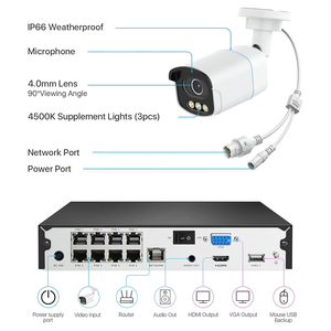 Système de caméra de sécurité PoE 4K, 4 caméras filaires extérieures/intérieures, vision nocturne couleur réelle, 8MP, NVR 8 canaux avec disque dur 2 To - Product Image 5