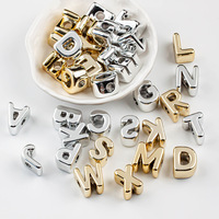 Perles alphanumériques en acrylique à grand trou, lettres anglaises dorées et blanches, style unique, pour bracelets faits main, sangles de téléphone, porte-clés