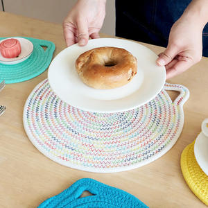 Tapis isolant rond en coton 18 cm, pour usage domestique, dessous de plat, dessous de verre, couleur unie, lavable à la main - Product Image 4