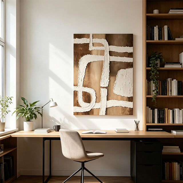 Wholesale Hand Painted Wabi-Sabi Textured Geometric Oil Painting Wall Art for Hotel Living Room and Home Decor