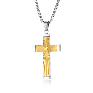 Stainless Steel <b>Cross</b> Necklace For Men Gold Tone Pendant <b>Chain</b> Jewelry Fashion Accessory - Product Image 1