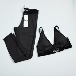 Conjunto de 2 Piezas de Camiseta Deportiva Ajustada de Alta Calidad, 100% Algodón Transpirable, sin Costuras, con Estampado de Canalé, para Yoga y Pilates - Product Image 4