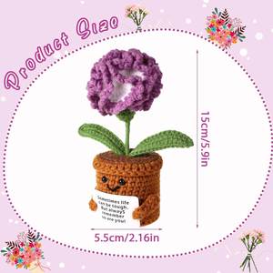 Positive Carnation Crochet Handmade Positive <b>Flower</b> Plant Crocheted Potted <b>Flower</b> Knitted Carnation <b>Flower</b> for Home Decoration - Product Image 5