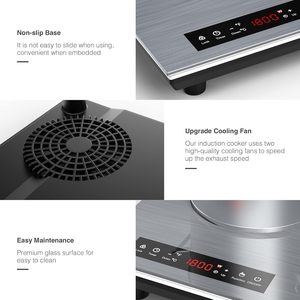 Table de cuisson à induction double intégrée 3600W, panneau en acier inoxydable, 2 brûleurs, capteur tactile, 10 niveaux, verrouillage de sécurité, minuterie 3 heures, pour hôtel - Product Image 5